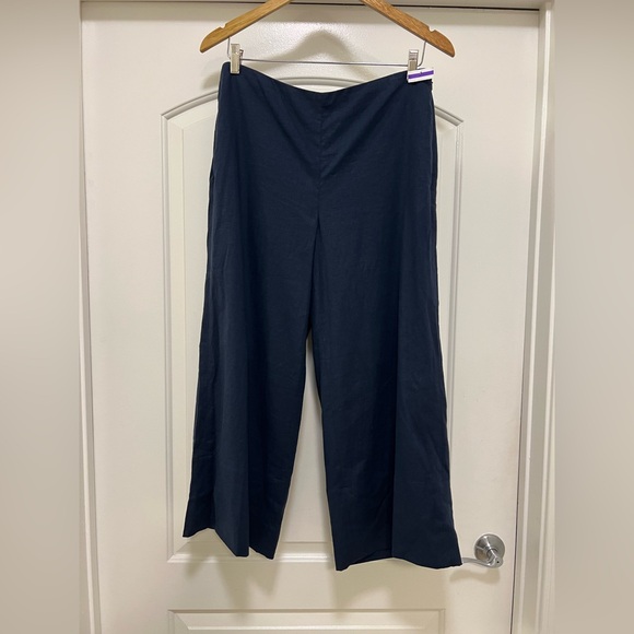 NWOT Vince Navy Blue Linen Blend Cropped Wide Leg Pants - Picture 2 of 9